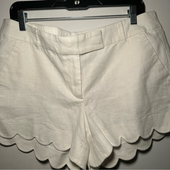 J by J.Crew White Linen Scalloped Women Shorts Size 10 - Picture 3 of 16